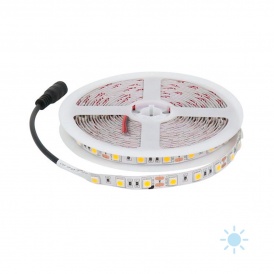 Tira de LED 12 Vcc fría IP44
Alimentación: 12 Vcc
Tipo de LED: 2835
Fuente de alimentación sugerida:  
Entrada: 220Vac 50 Hz
Salida: 12 Vcc  4 A 48 W clase II
CCT: 6500 K
Potencia: 30 W
Flujo luminoso: 2400 lm 
Adhesivo: 3M
Medida: 5 m x 0,8 cm
Línea de corte: cada 3 LEDs
Vida útil: 30000 h
Presentación: blíster
No incluye fuente de alimentación